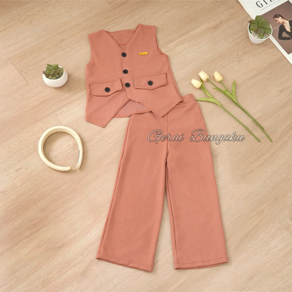 Setelan Rompi Anak Perempuan Korean Style dengan Celana Cutbray untuk Usia 1-11 Tahun