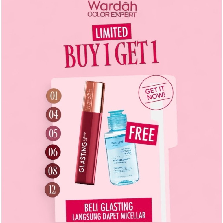 [BUY 1 GET 1] Wardah Glasting Liquid Lip [ 01 04 05 06 08 12 ]