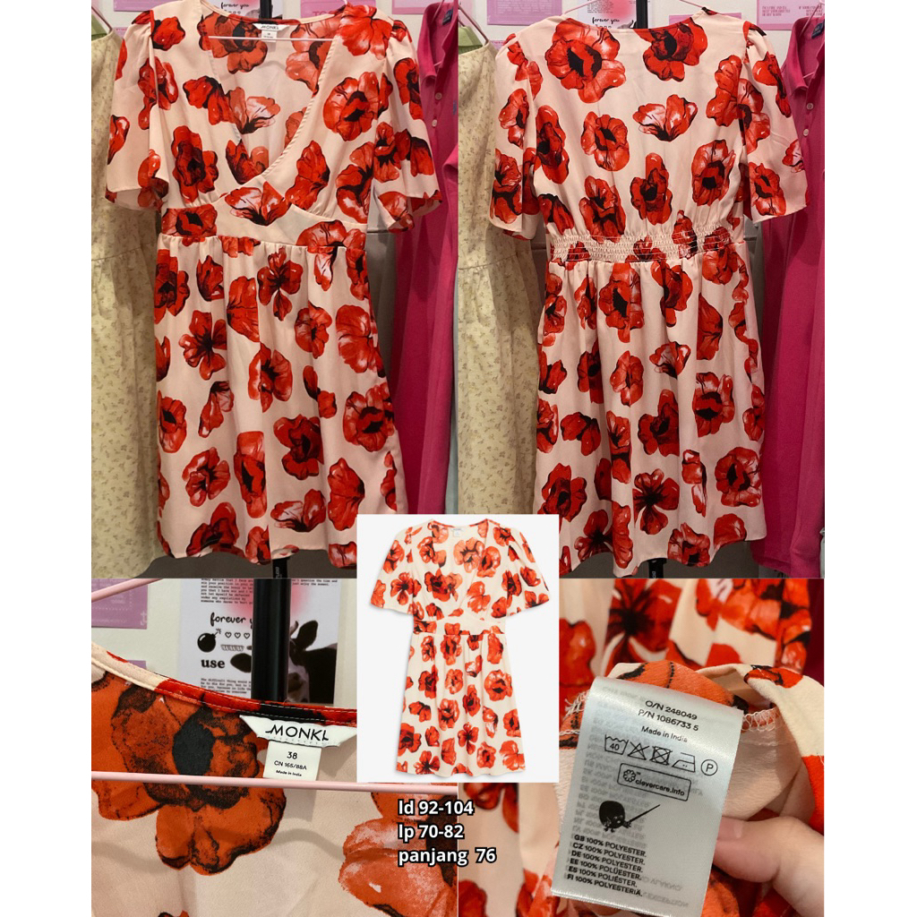 PL Preloved Monki Red Floral Beach Dress Pantai Merah