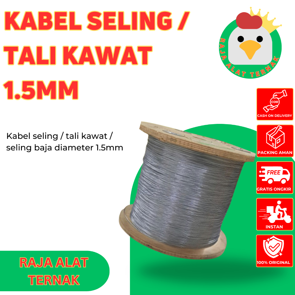 Raja Ternak Tali Seling / Kawat Seling / Tali Kawat Baja / Seling Baja / Steel Wire 1.5 mm