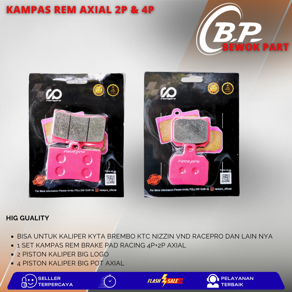 Kampas Rem Depan 2p & 4p axial Big pot Kanan Kiri brembo / Ktc /8.1 / Racepro