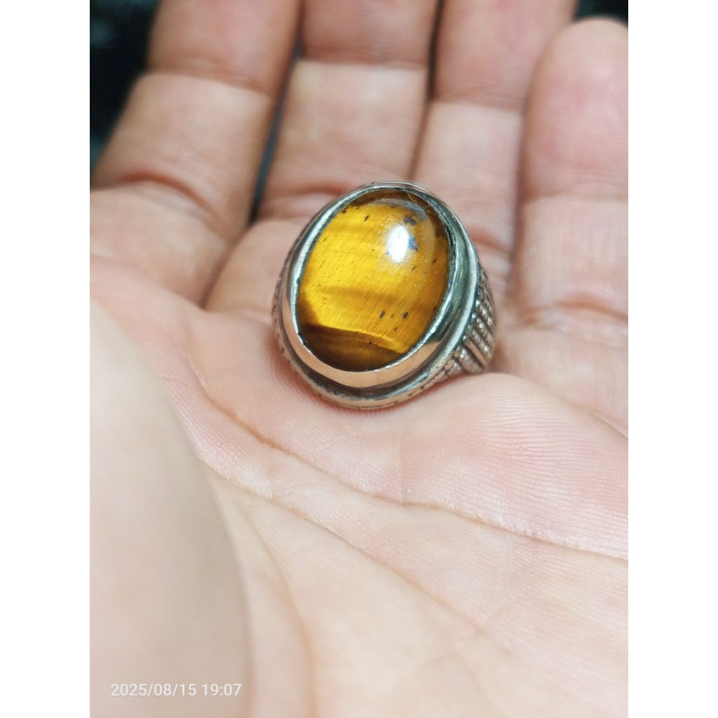 Cincin Batu biduri spah(tiger eye)  Modern Pria / Wanita