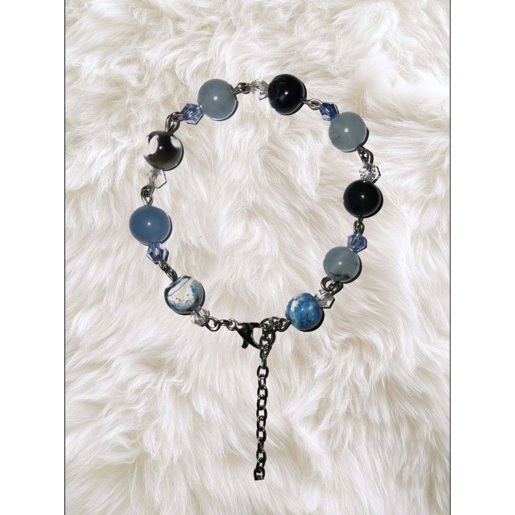 Gelang Manik Batu Alam Biru Hitam Aksen Kristal