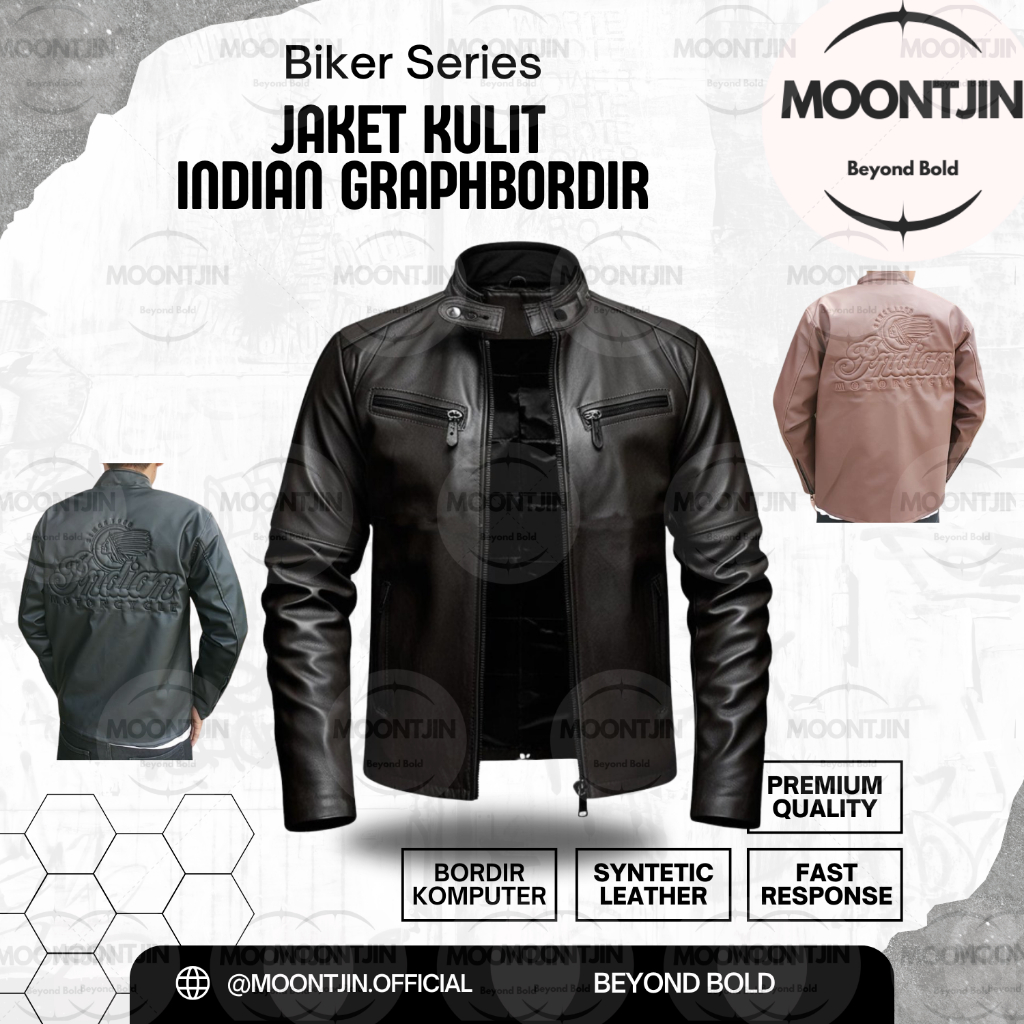 Moontjin - Jaket Kulit Garut Seri Bordir Indian Exclusive Biker