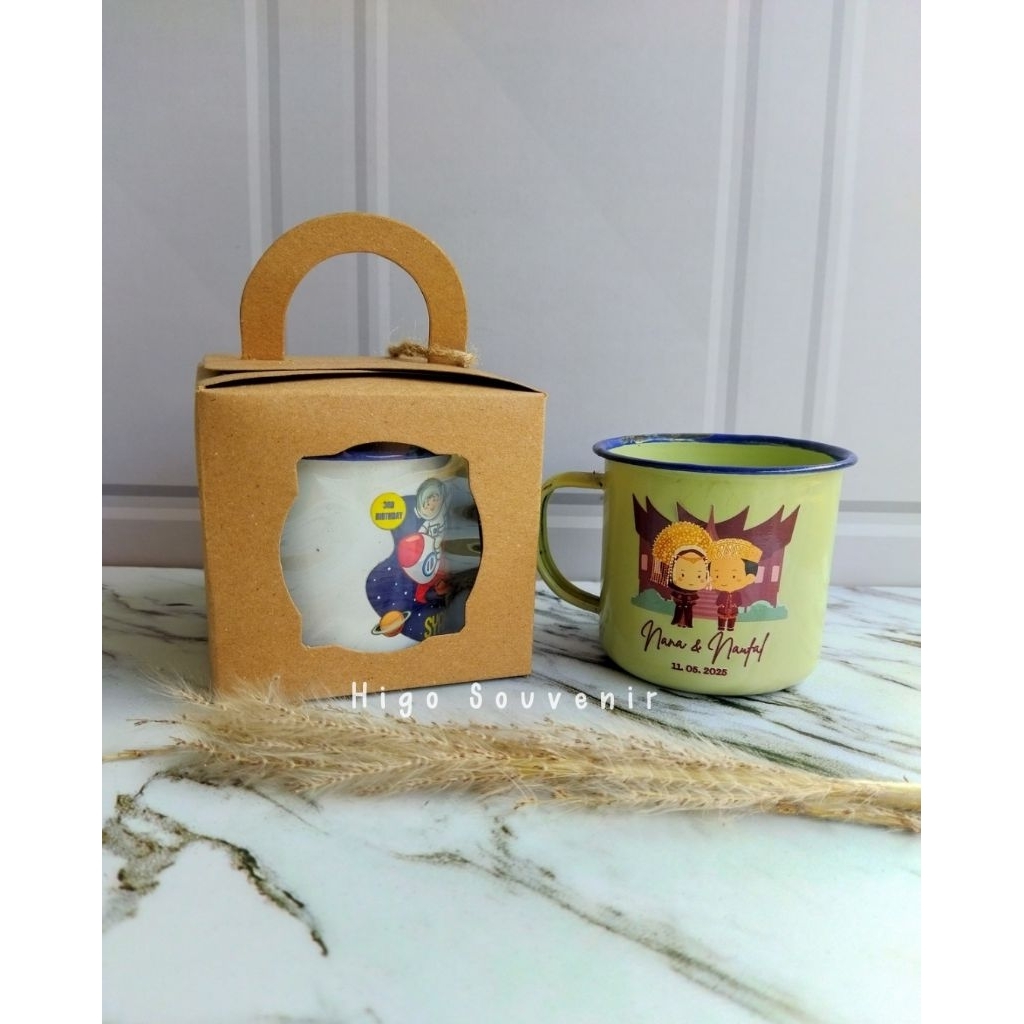 GELAS MUG CANGKIR ENAMEL SABLON SOUVENIR PLUS BOX 7 CM