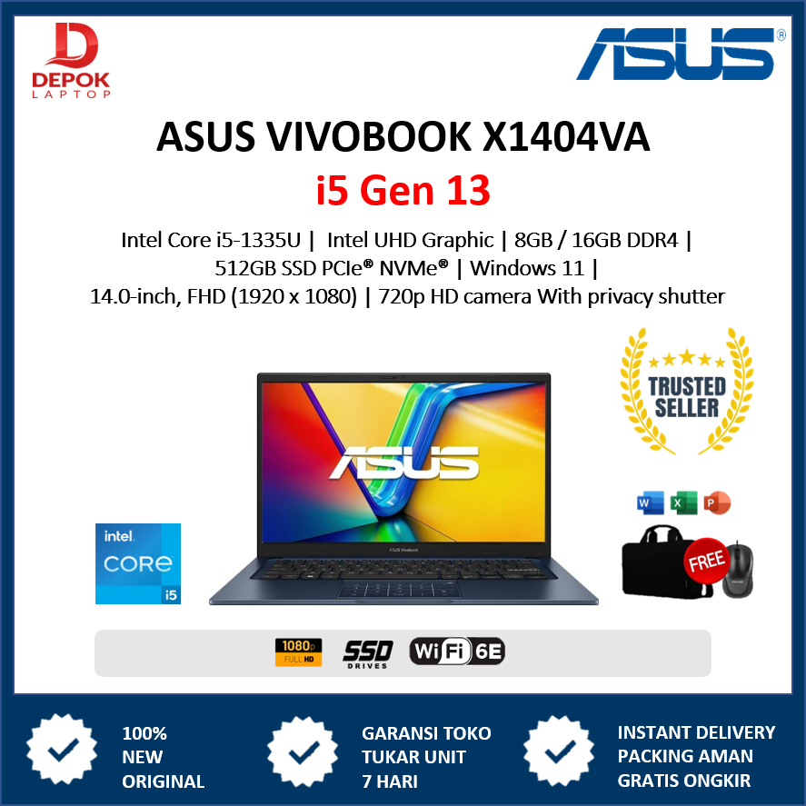 LAPTOP Asus Vivobook 14 X1404VA i5 Gen 13 16GB 1TB SSD Windows 11 FHD