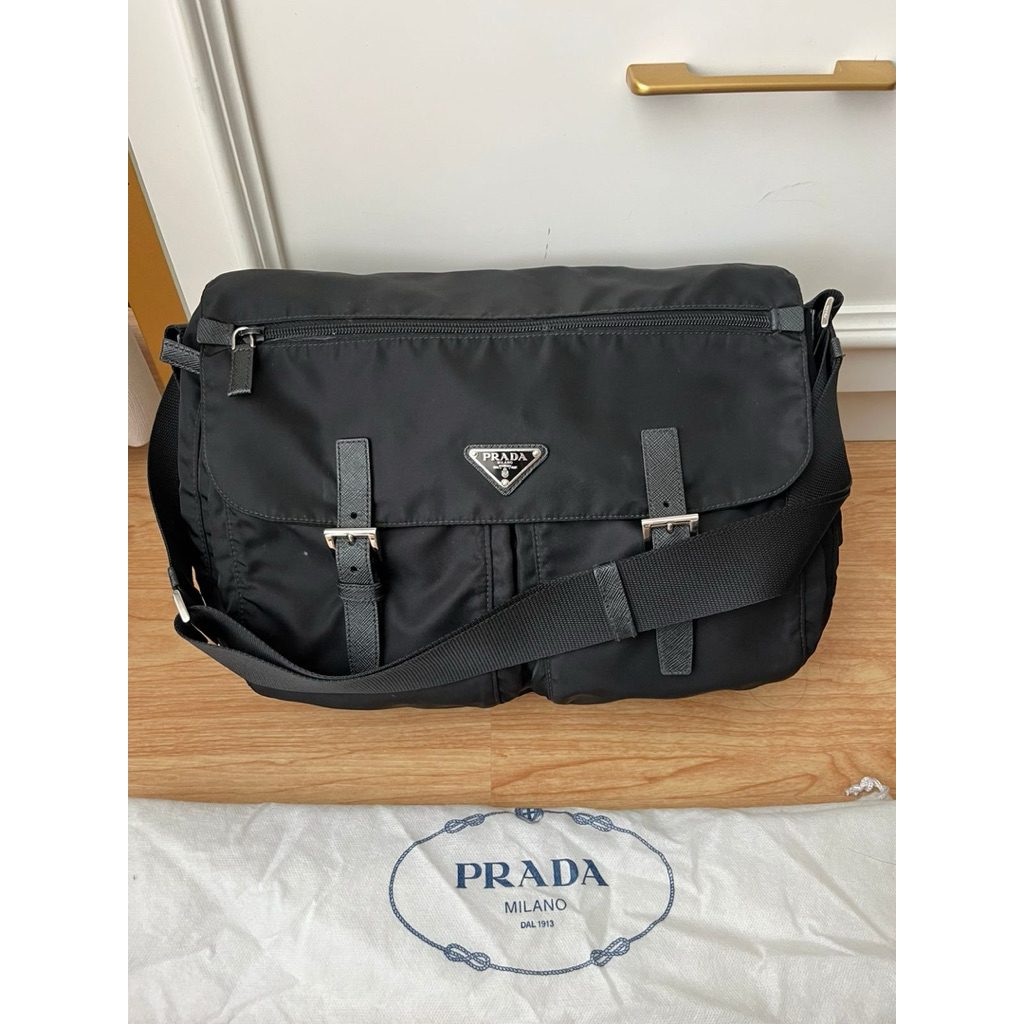 PRADA MESSENGER NYLON BLACK PRELOVED ORIGINAL AUTHENTIC