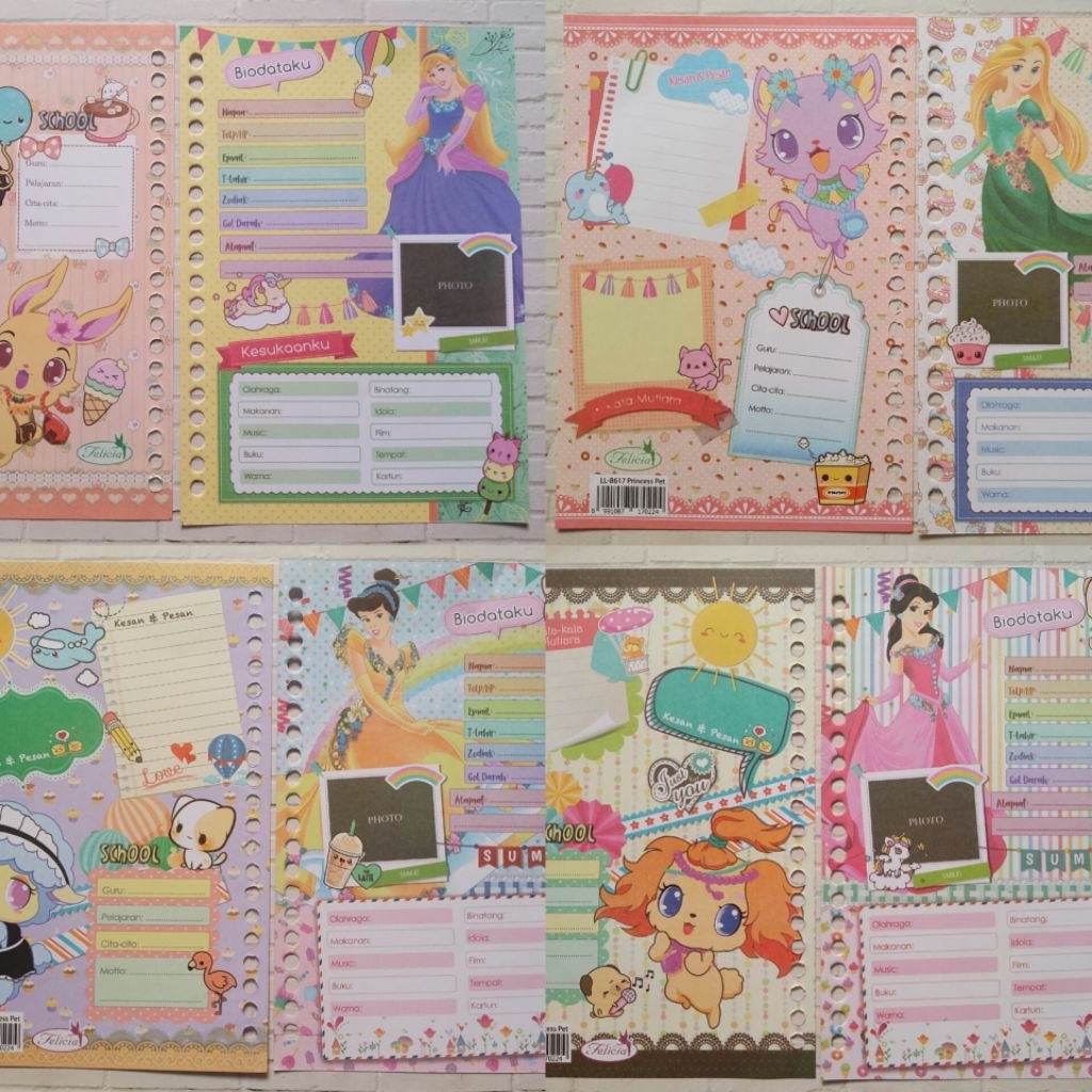 10 LEMBAR ISI BINDER A5 BIODATA PRINCESS/ 20 LUBANG