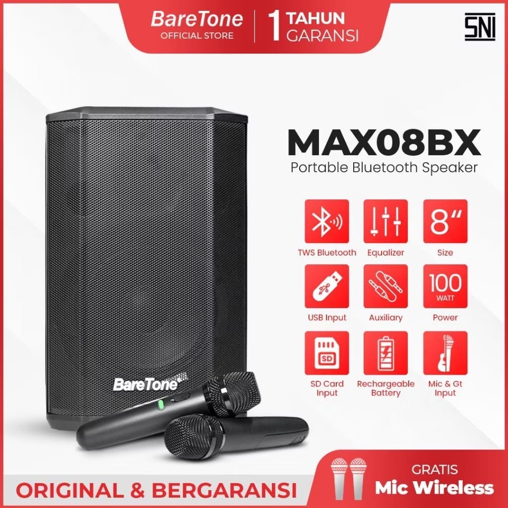 Speaker Portabel Baretone Max08bx Original Speaker 8inch Garansi resmi