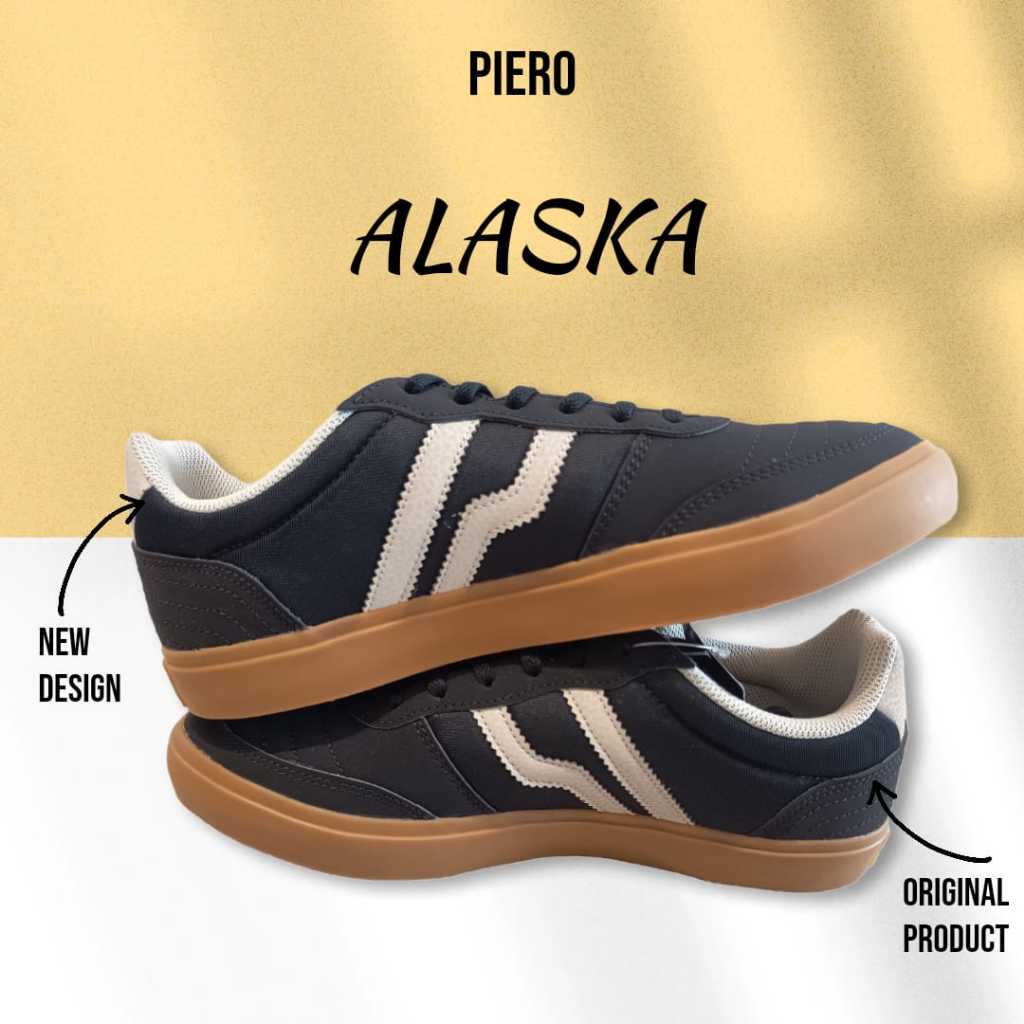 PIERO Sepatu Pria ALASKA Sneakers Casual Sporty - Black Gum Light Grey