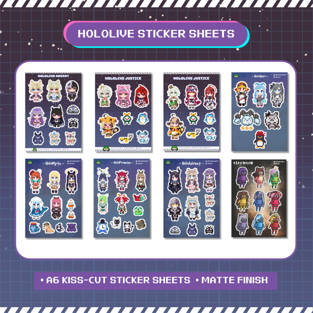 Sticker Sheet Matte HOLOLIVE ENGLISH INDONESIA VTUBER Calliope Gura Ina Kiara Amelia Mumei Kronii IR