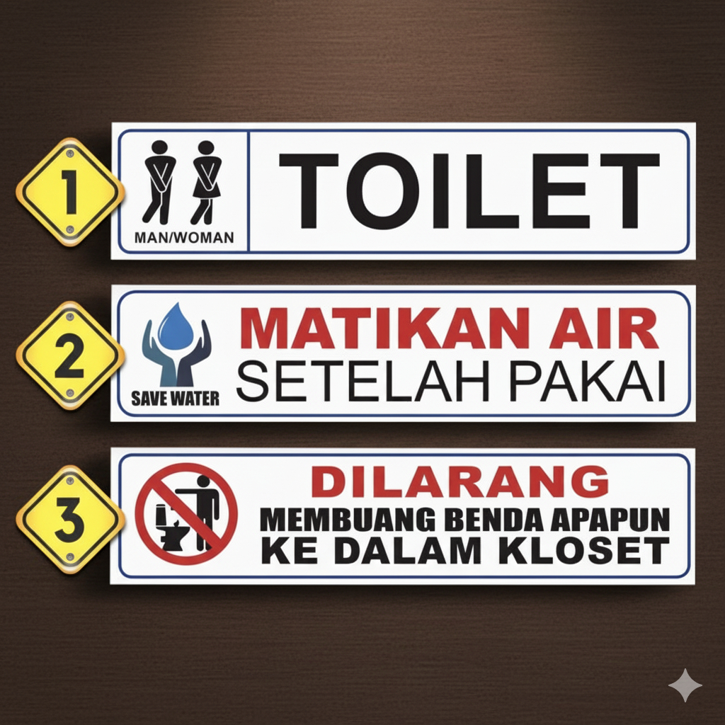 Sign petunjuk Toilet dan peraturan toilet Akrilik 2mm