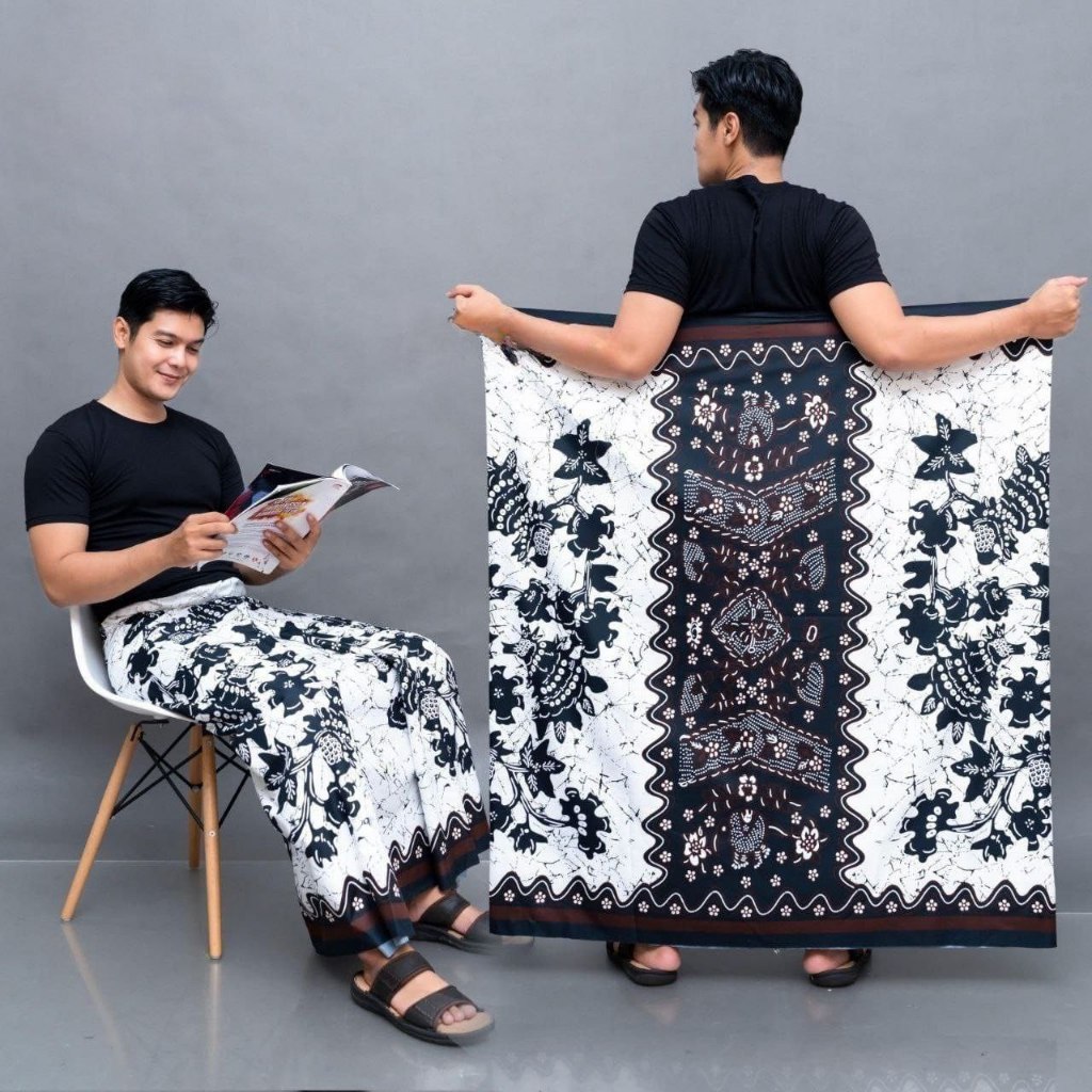 Sarung Batik Classic Hitam Putih - Batik Gentong Exclusive - Sarung Santri Dewasa - Sarung Batik Mon