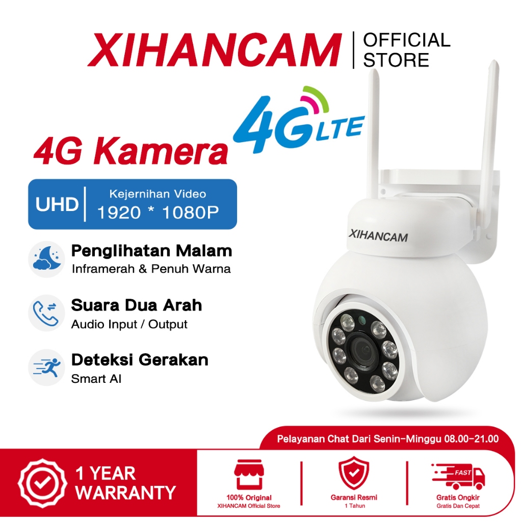 XIHANCAM Smart Kamera 4G Sim Card CCTV Outdoor Waterproof 2MP Kartu Sim 4G IP Kamera Zoom 360 PTZ CC