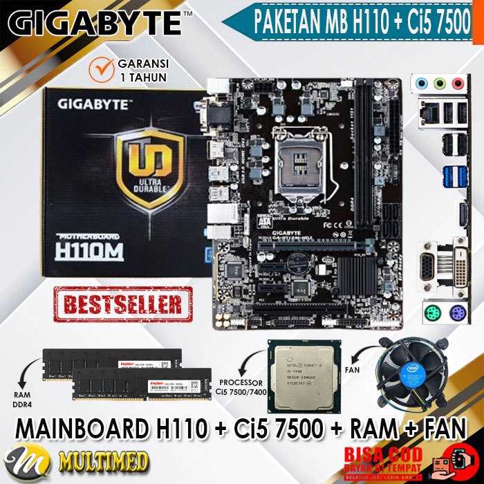 Paket Mainboard LGA 1151 H110 DDR4 NEW + Core i5 7500 + FAN + RAM