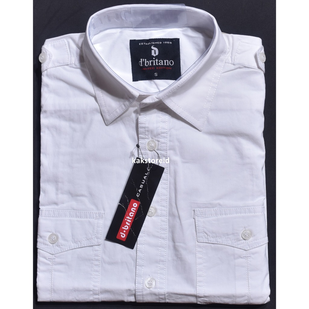 Kemeja Pria D.BRITANO Lengan Pendek Putih Polos Saku Depan KDB 10 #Kemeja Murah