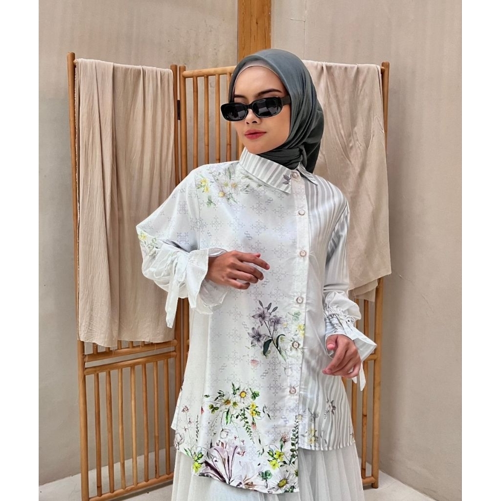 Blouse kemeja / Blouse / Motif Bunga / Elegan / Muslimah / Atasan Wanita / Lebaran / Kondangan