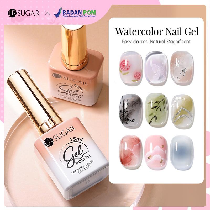 BPOM UR SUGAR Watercolor Gel Polish 15ml UV Led Nail Blooming Kutek UV LED Nail Gel Polish Clear Kut