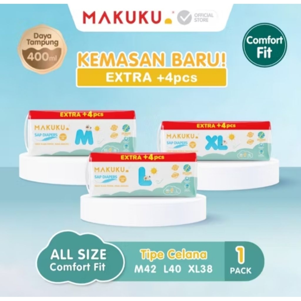MAKUKU COMFORT FIT SAP DIAPERS/ MAKUKU SAP DIAPERS comfort fit L 40+4 M42+4 XL38+4 / MAKUKU SAP DIAP