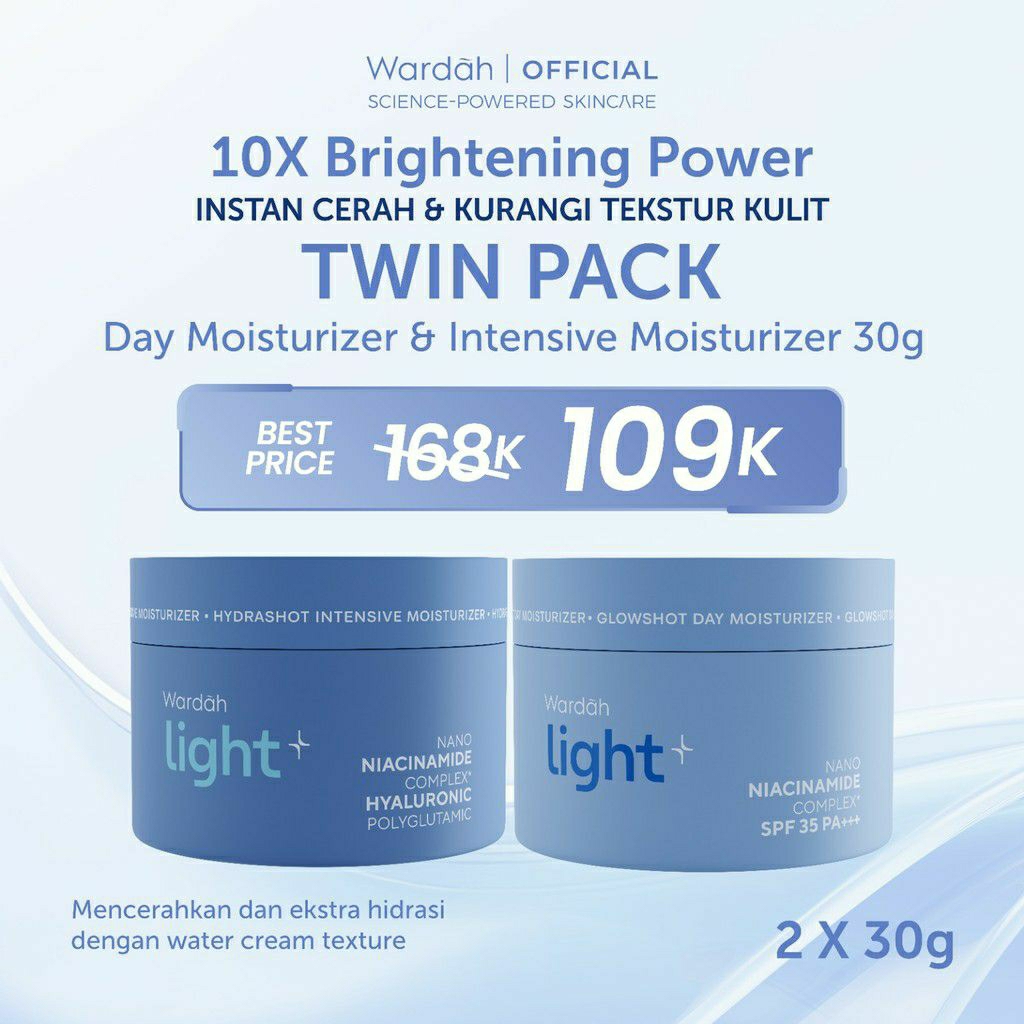 paket light + by wardah moisturizer pelembab siang & malam 30g