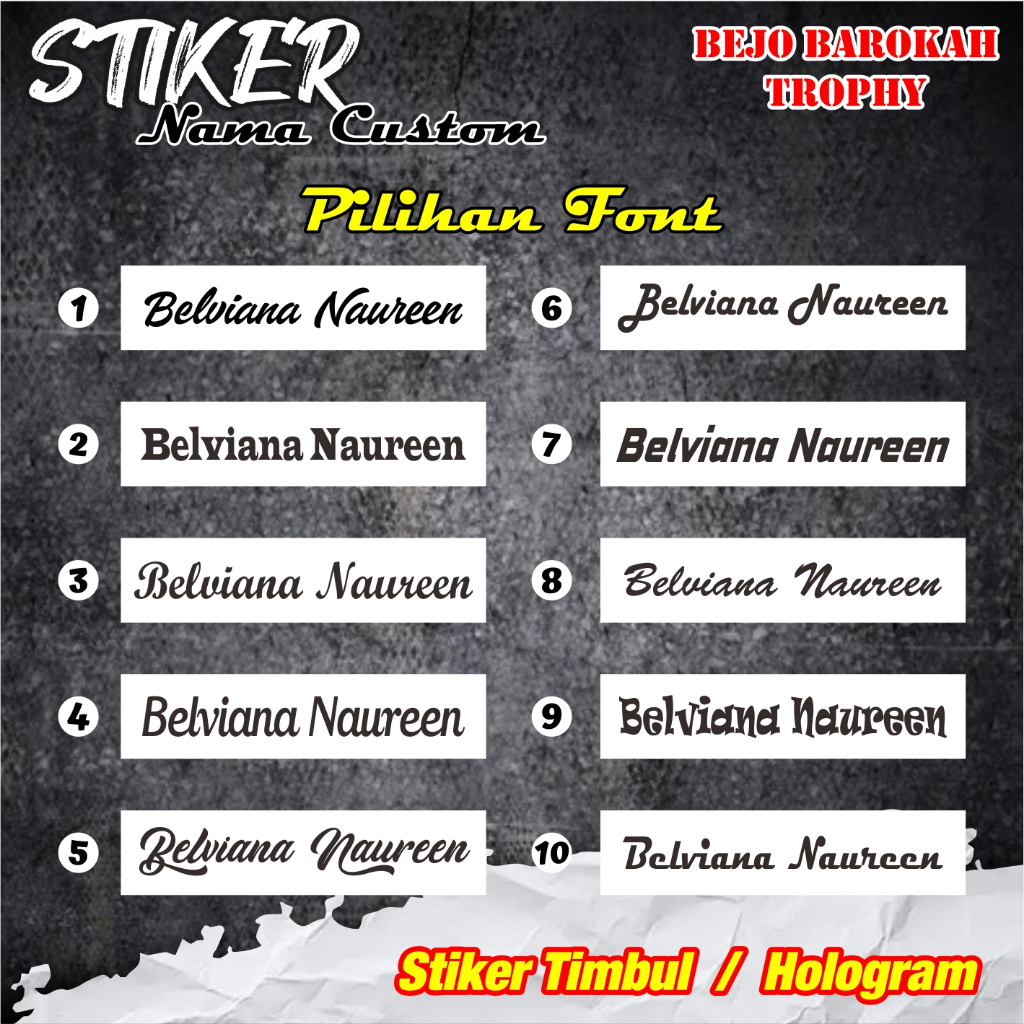 STIKER NAMA CUSTOM / STIKER CUTTING / STIKER HOLOGRAM / STIKER TIMBUL