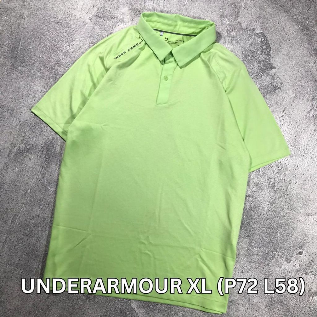 UNDER ARMOUR Golf Hijau Stabilo Baju Kaos Kerah Poloshirt Jersey Tenis Padel Dryfit