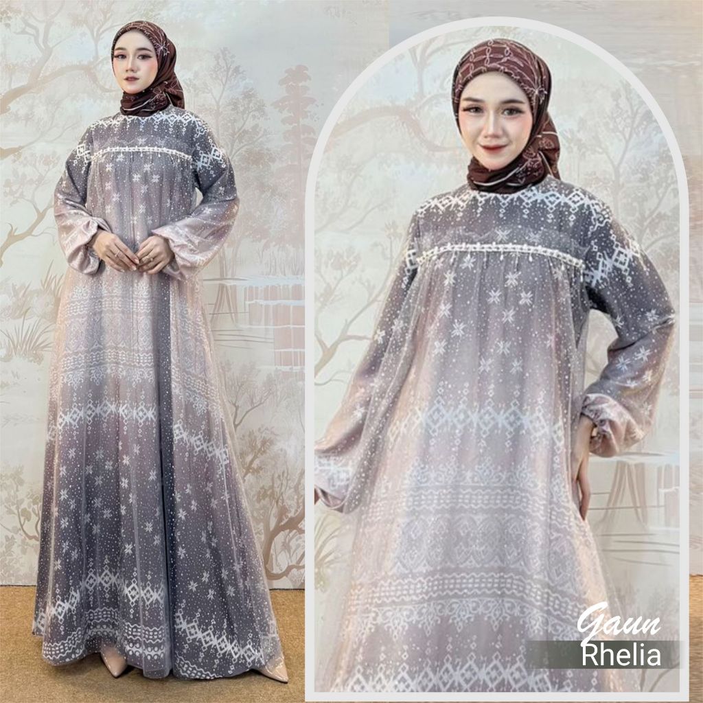 Qoni | Gaun Rhelia Dress tille payet premium gaun brokat tille kondangan wudhu friendly Best Seller