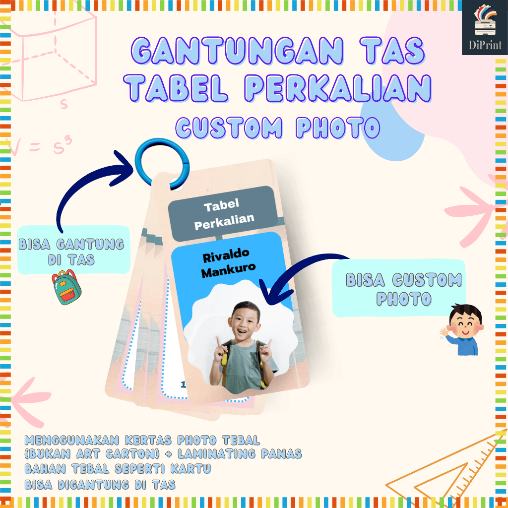 Flashcard Tabel perkalian CUSTOM PHOTO dan NAMA