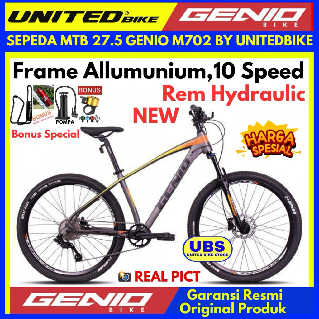 Sepeda Gunung MTB 27.5 GENIO M702 Rem Hidrolik Frame Alloy 10 Speed Terbaru