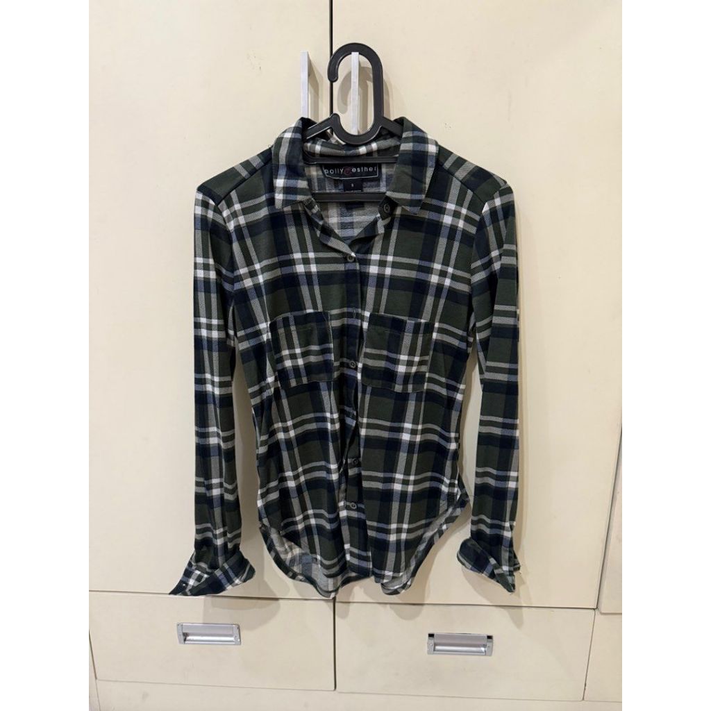 Kemeja Flanel Kasual Motif Kotak Polos Vintage Preloved