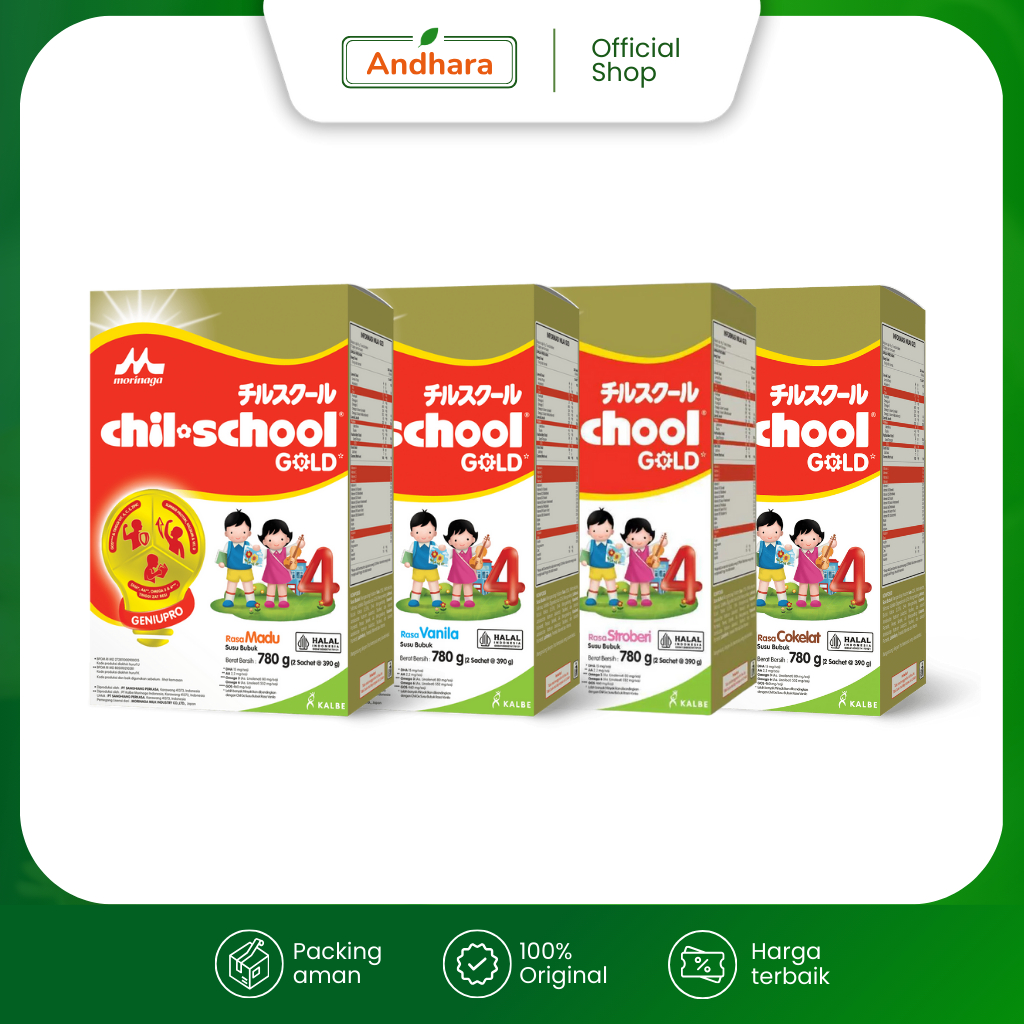 Morinaga CHIL SCHOOL Gold 4 780gr [2x390gr] - Susu Bubuk Pertumbuhan Anak Usia 3-12 Tahun