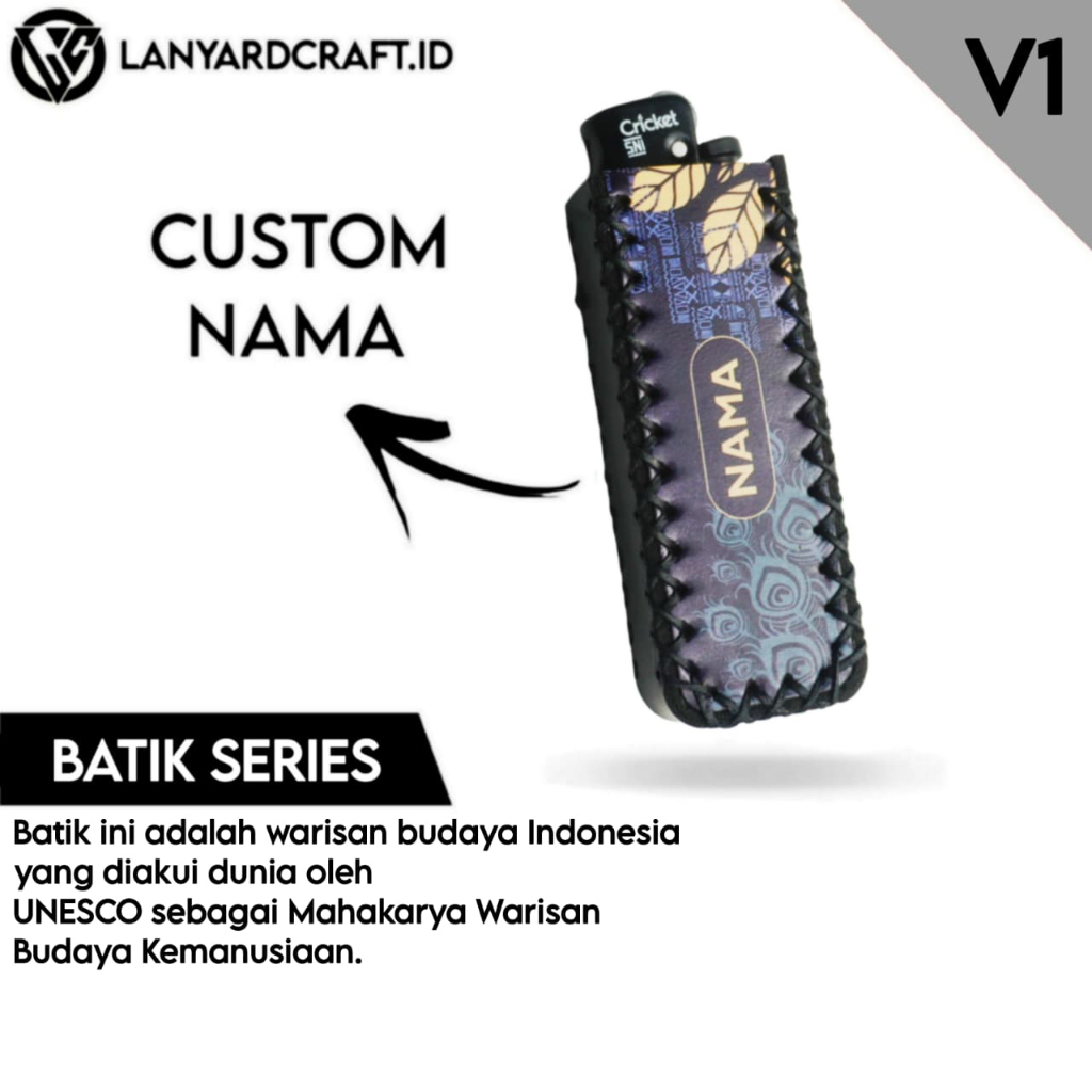 Cover Korek Batik Series Kulit Custom Nama UV / Bungkus Korek Cricket Tokai / Bungkus Wadah Korek / 