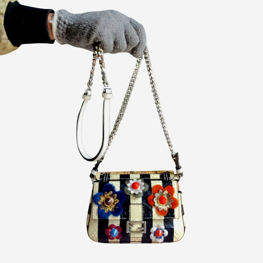fendi baguette bag double flowerland pyton micro crossbody leather
