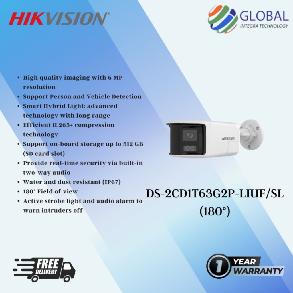 HIKVISION DS-2CD1T63G2P-LIUF/SL 6MP IP KAMERA DUA LENSA OUTDOOR WIDE ANGLE SMART HYBRID LIGHT FIXED 