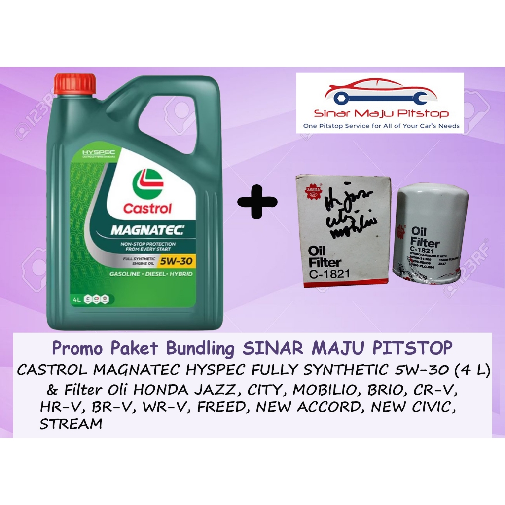Paket Oli CASTROL MAGNATEC HYSPEC FULL SYNTHETIC 5W-30 & Filter Oli Mobil HONDA CRV HRV BRV WRV STRE