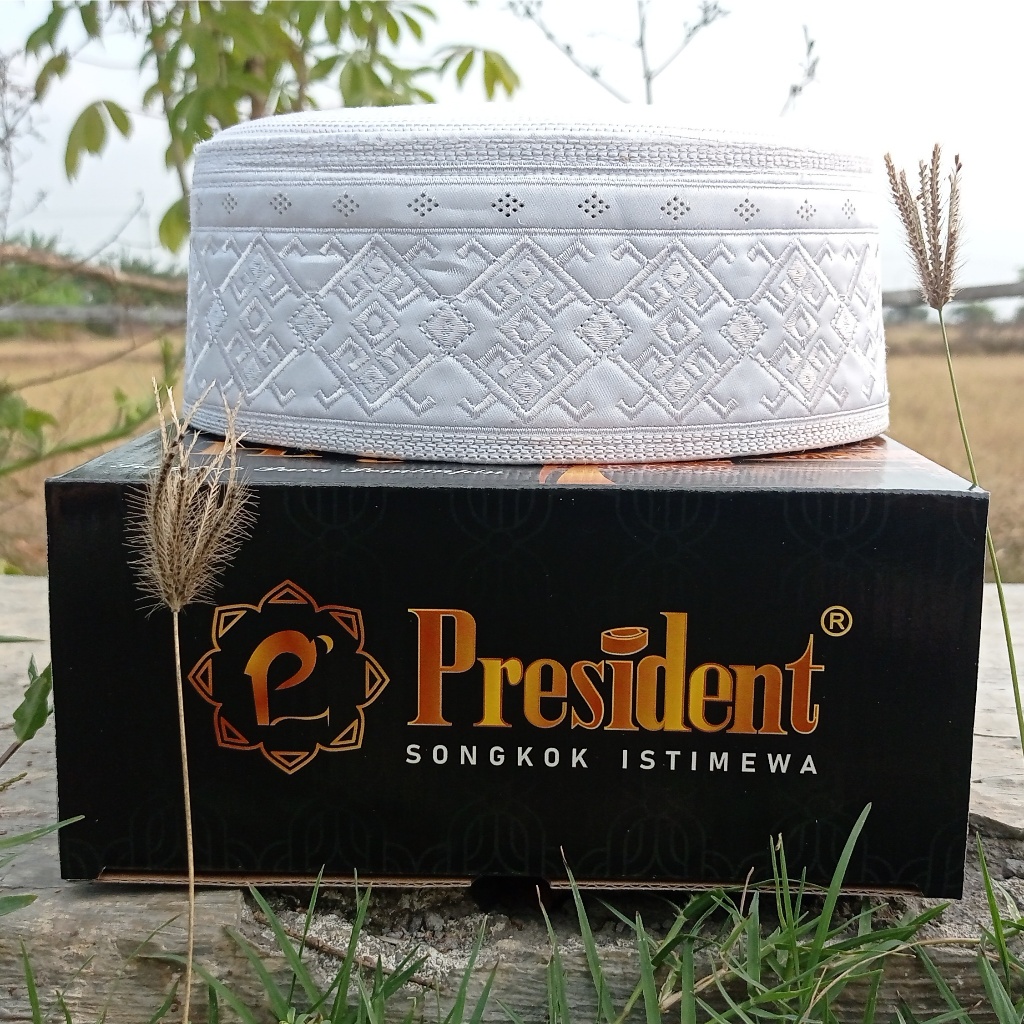 Songkok Haji Putih Premium Satin Madinah Peci haji kopiah bordir President