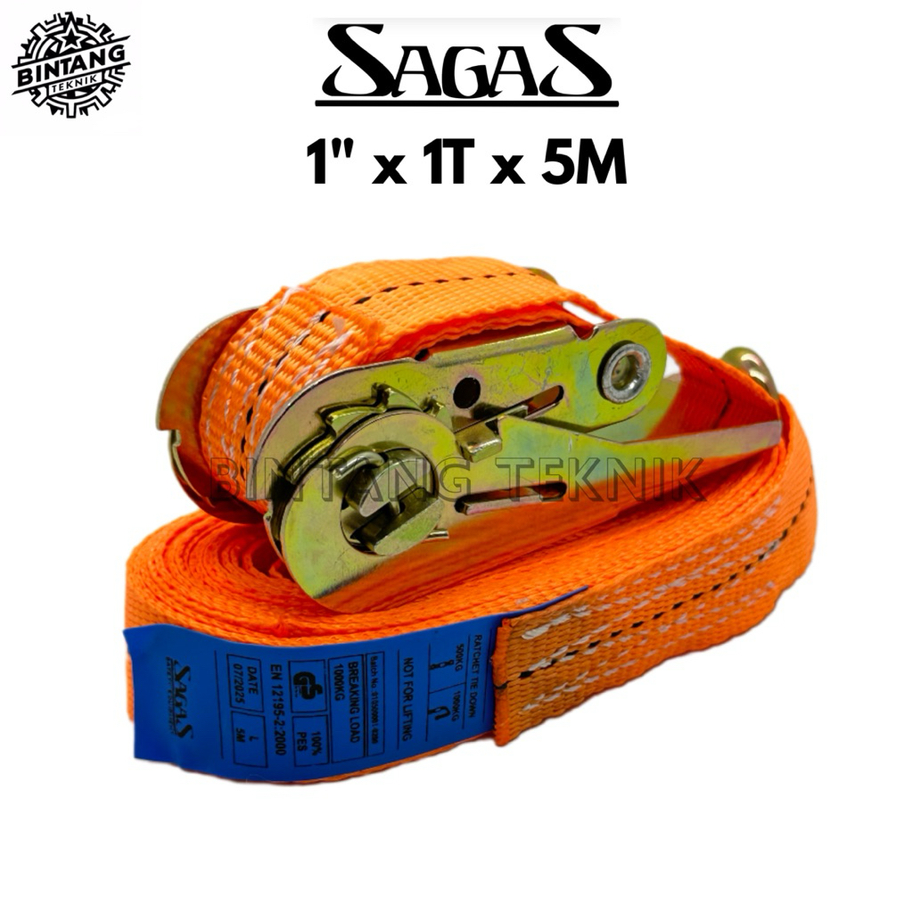 TRACK BELT 1" X 1 TON X 5 METER / RATCHET TIE DOWN SAGAS / TALI PENGIKAT BARANG TRUK MOBIL