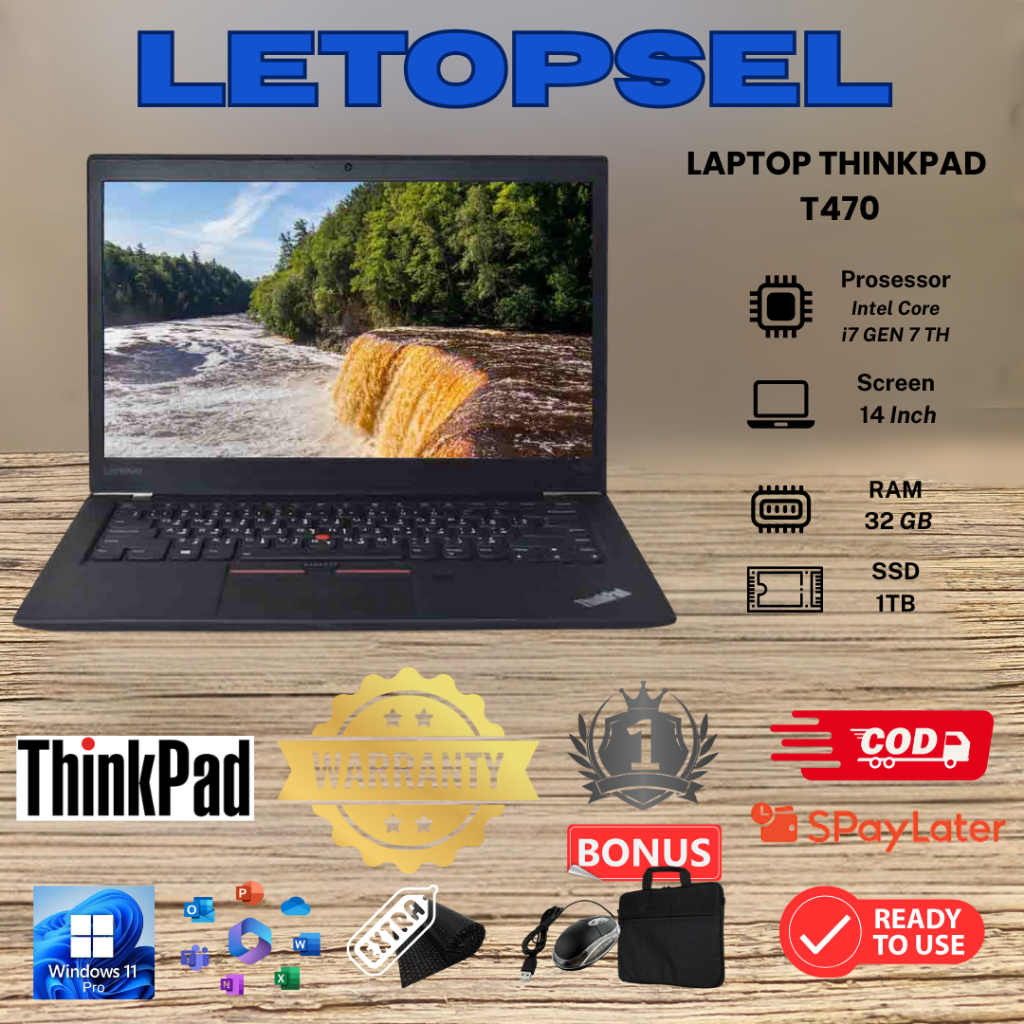 Laptop Thinkpad Lenovo T470 i7 GEN 7 TOUCHSCREEN RAM 32GB / 1TB SSD bonus tas+mouse