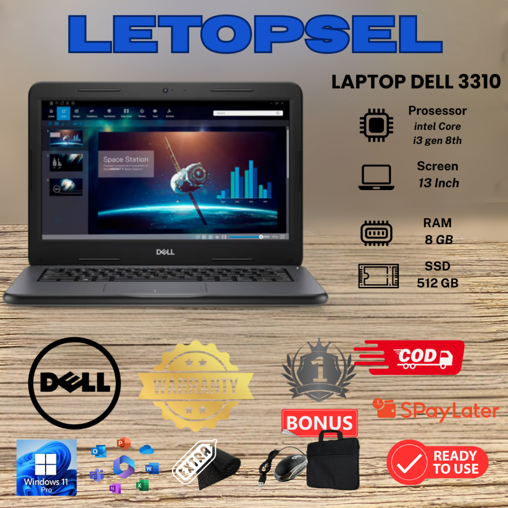 LAPTOP DELL LATITUDE 3310 CORE i3 GEN 8TH RAM 4GB/512GB SSD FREE Mouse & Tas