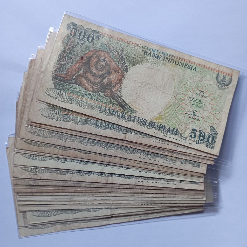 500 rupiah uang kertas orang utan tahun 1992 bekas asli