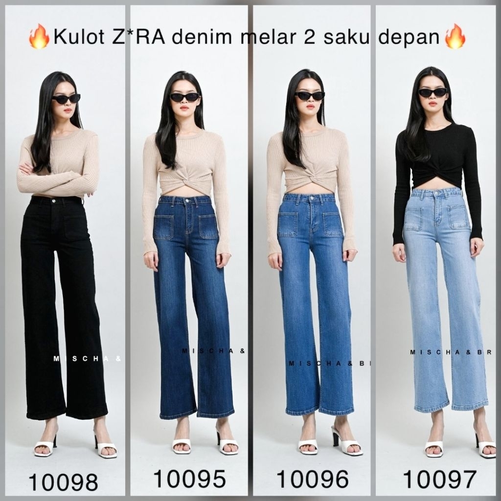 M&B Jeans Celana Panjang Kulot Wanita Jeans Denim Stretch Melar 2 Saku Depan