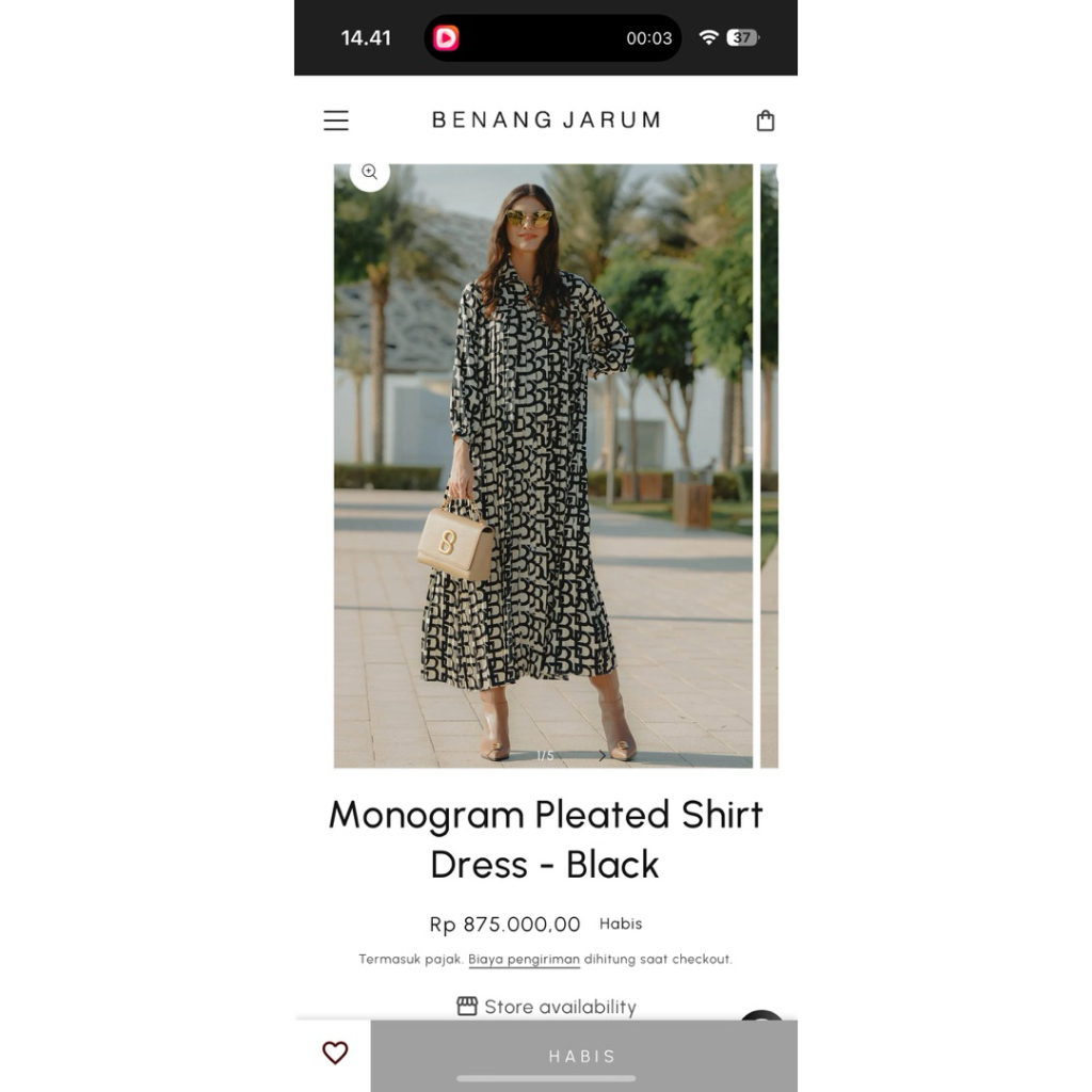 Dress benang jarum monogram pleated