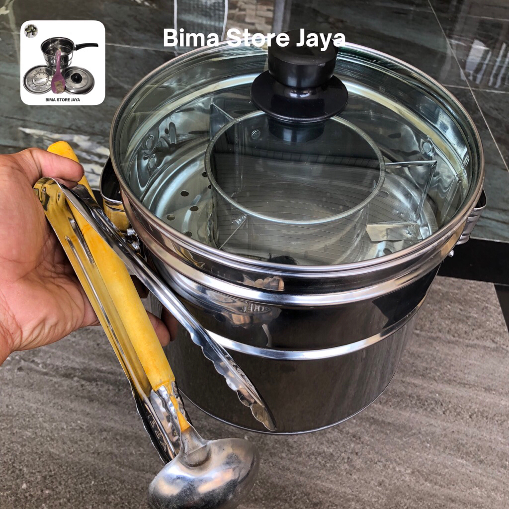 DANDANG BAKSO 22cm STAINLES TUTUP KACA SEKAT 3 LENGKAP SUDAH ADA CENTONG CAPITNYA