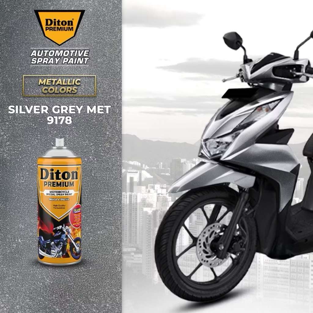 DITON PREMIUM - SILVER GRAY METALLIC 9178 (400cc) | Cat Semprot, Pilok , Pylox Motor Mobil Warna Met