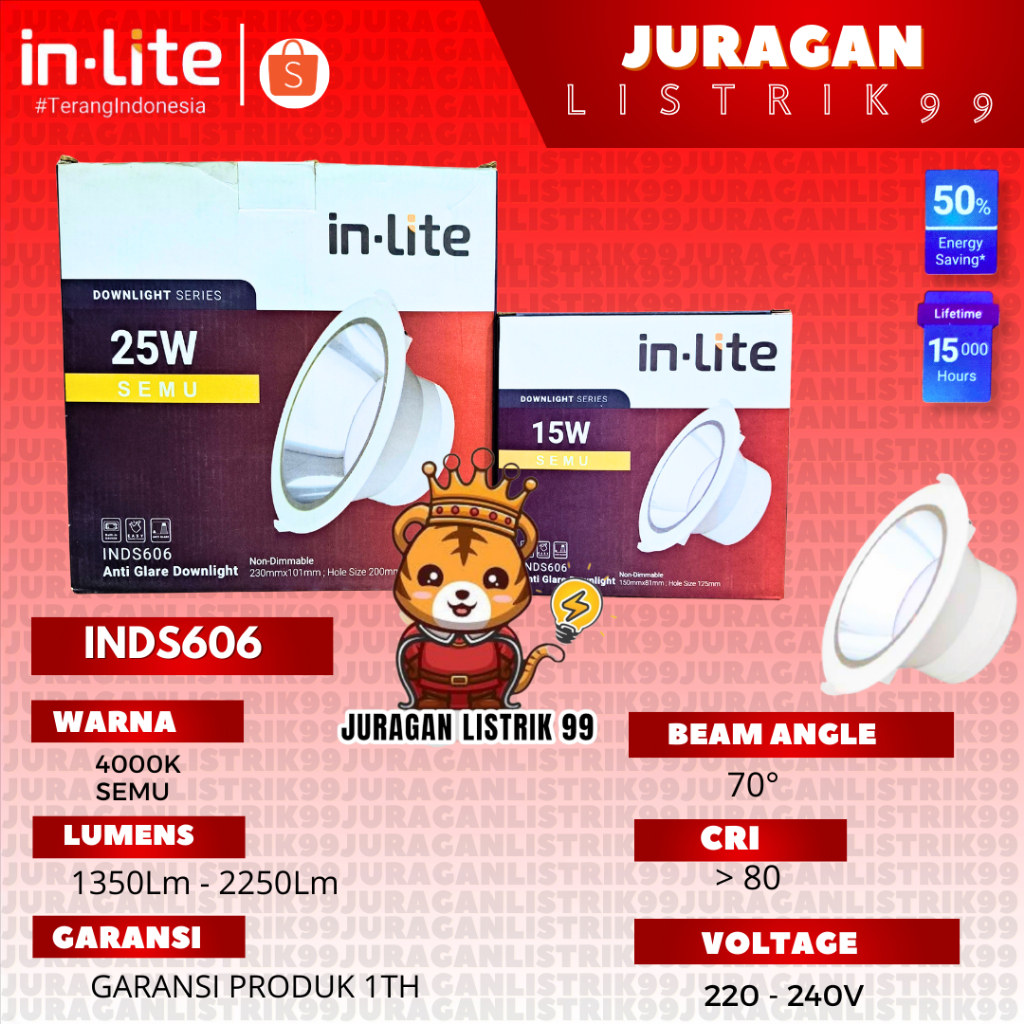 LAMPU DOWNLIGHT LED ANTI GLARE INLITE 15WATT 25 WATT INDS606