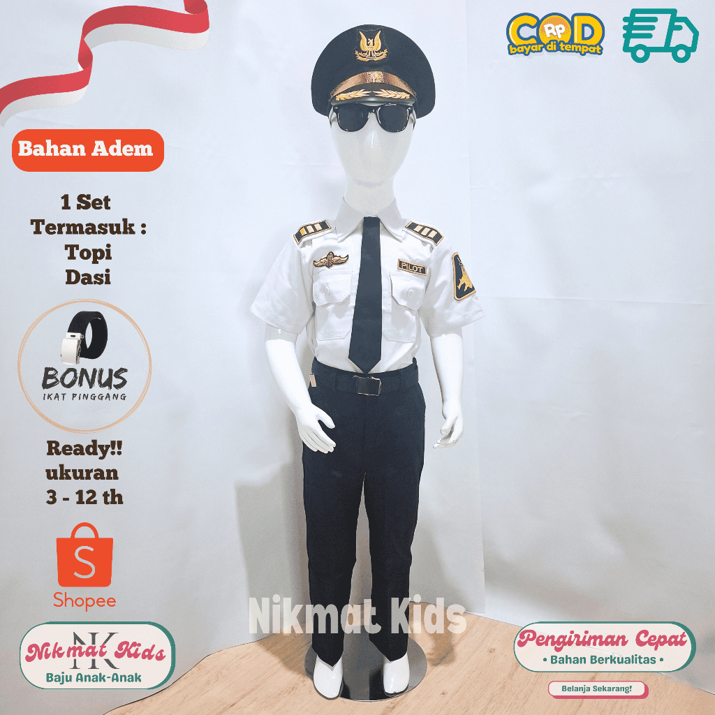 Baju pilot anak laki laki seragam profesi pilot pesawat anak kostum pilot baju karnaval tk paud