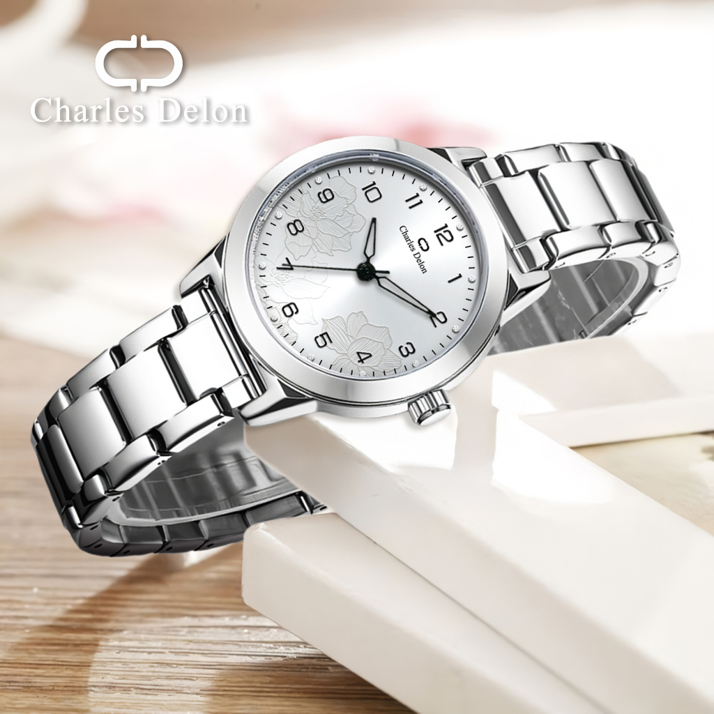 Charles Delon Jam Tangan Wanita Watch Rantai Anti Air Box Original CDW 9301