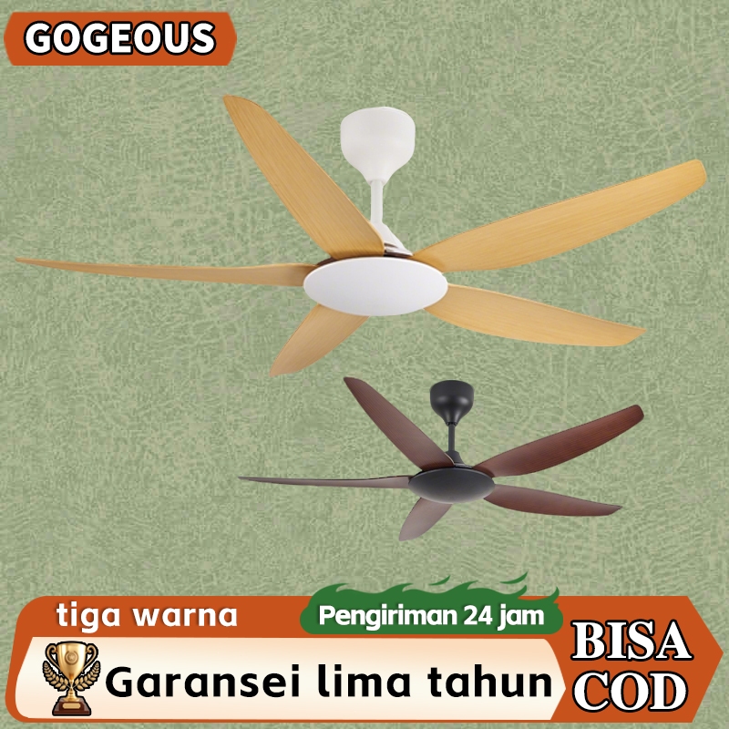 【COD】lampu Kipas Angin Gantung Plafon Nordik Dengan 52inci Daun Kayu Kipas Angin Gantung Plafon Remo