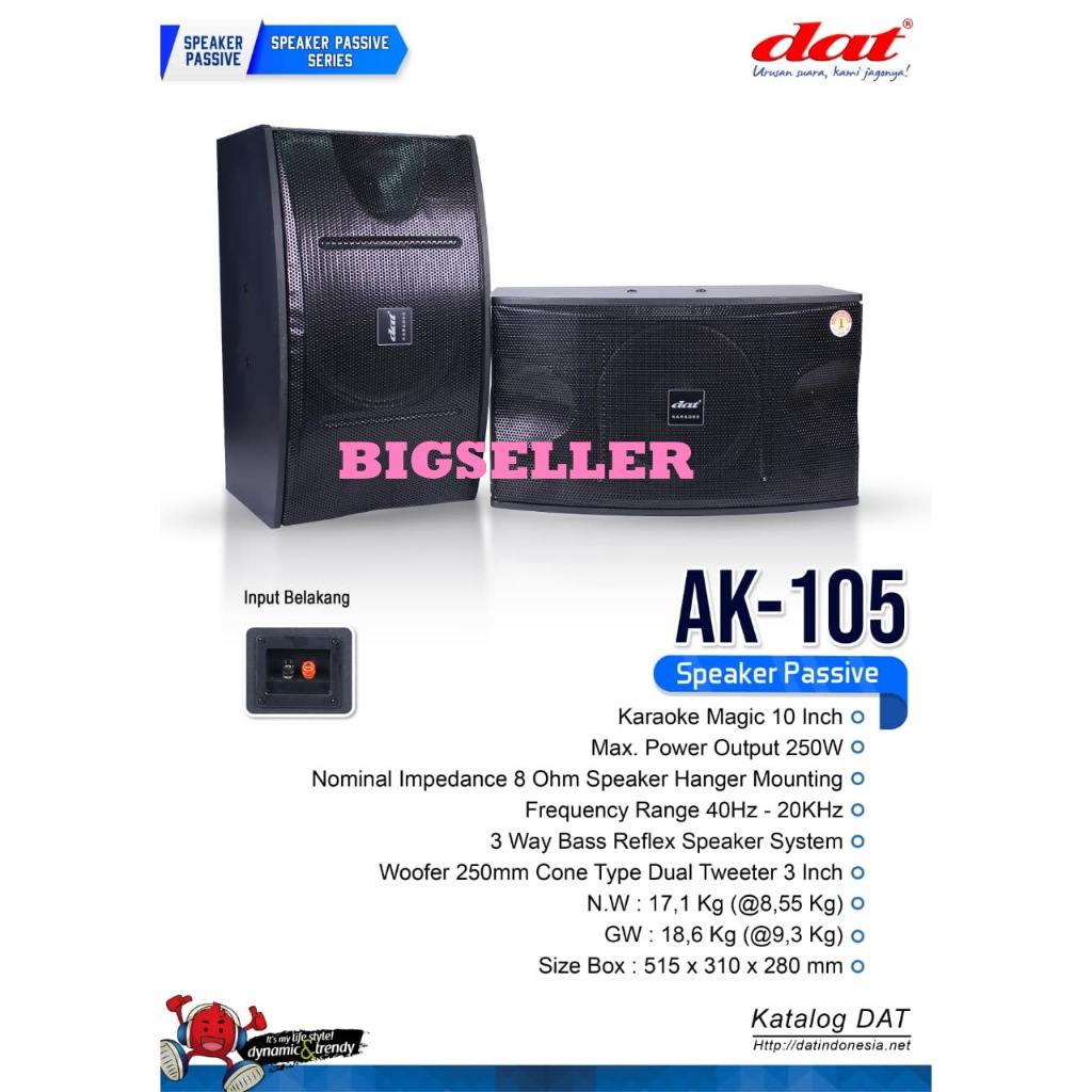SPEAKER PASIF KARAOKE 10 INCH DAT AK105 / AK 105 DAT AK-105 ORIGINAL 1SET ( 2PCS)