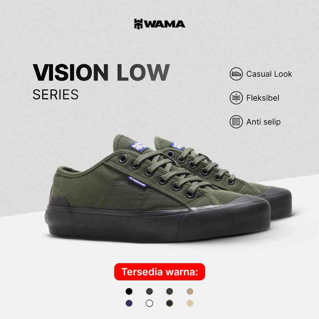 Wama - Vision Low Army 39 - 44 | sepatu hijau army Wallace Maximum Sepatu Sneakers Casual Pria Sepat